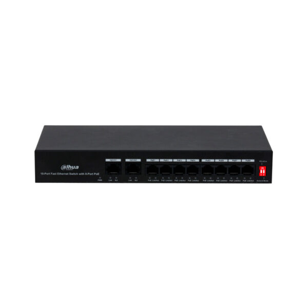 Switch PoE Fast Ethernet 10 Puertos, 8 Puertos PoE 2 Puertos UpLink, Capacidad de Switching 2Gbps PFS3010-8ET-65