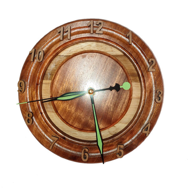 Reloj analogico de madera tajibo con teca